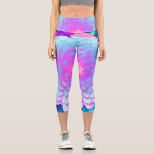 Pretty Purple and Pink Zinnia in the Summer Garden Capri Leggings