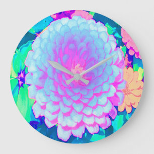 Pretty Purple and Pink Zinnia in the Summer Garden Large Clock