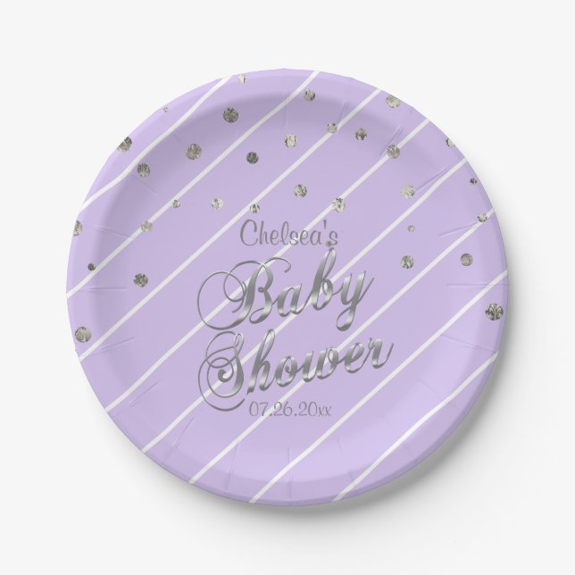 Pretty Purple and Silver - Baby Shower Paper Plate (Front)