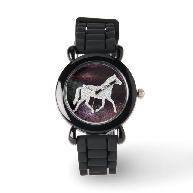 Pretty Purple and Silver Gitter Horse Watch (Front)