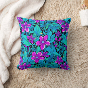 Pretty Purple and Teal Blue Floral Cushion