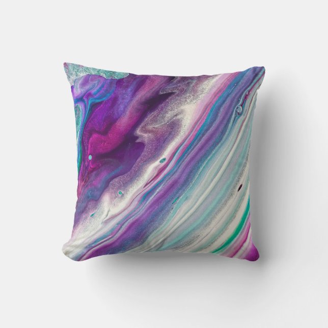 Pretty Purple and Turquoise Abstract Paint Cushion (Front)