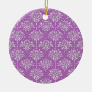 Pretty Purple and White Damask Ceramic Tree Decoration