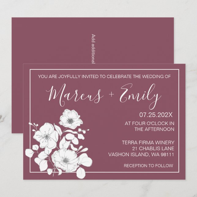 Pretty Purple and White Floral Wedding  Invitation (Front/Back)