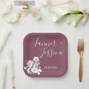 Pretty Purple and White Floral Wedding  Paper Plate