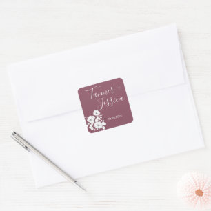 Pretty Purple and White Floral Wedding Square Sticker