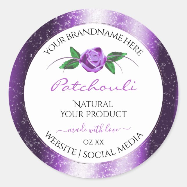 Pretty Purple and White Product Labels Rose Flower (Front)