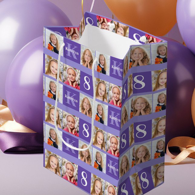 Pretty Purple Birthday Photo Collage Custom Medium Gift Bag (Creator Uploaded)