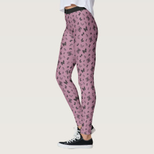 Pretty Purple Black Butterfly Design Pattern Leggings