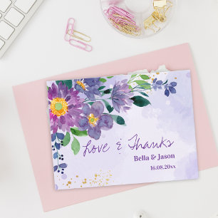 Pretty Purple Blue Floral Wedding Thank You Postcard