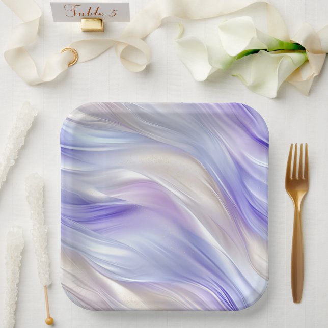 Pretty Purple Blue Pearl White Wedding Paper Plate (Wedding)