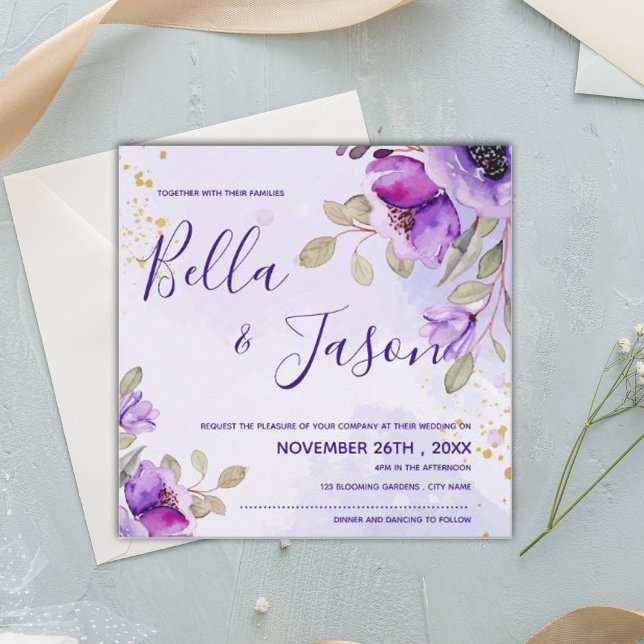 Pretty Purple Blue Watercolor Floral  Wedding (Creator Uploaded)