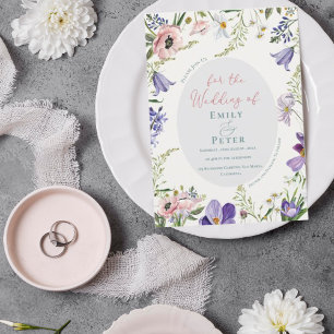 Pretty Purple Blush Pink Floral Border Wedding Inv Invitation