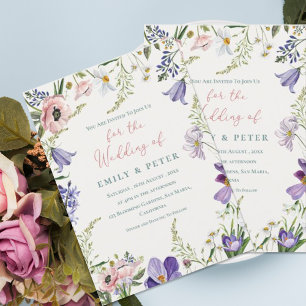 Pretty Purple Blush Pink Floral Border Wedding Invitation