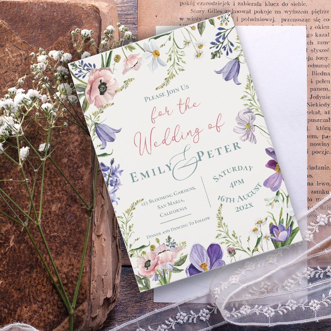 Pretty Purple Blush Pink Floral Border Wedding Invitation (Pretty Purple Blush Pink Floral Border Wedding Invitation)