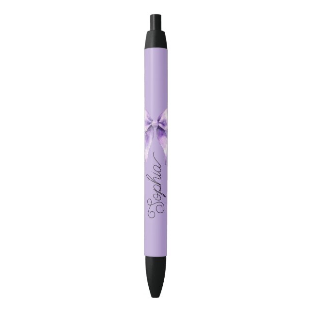 Pretty Purple Bow Personalised Name Black Ink Pen (Front Vertical)