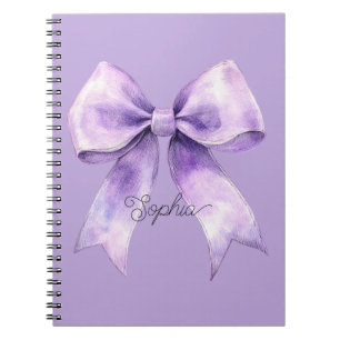 Pretty Purple Bow Personalised Name Notebook