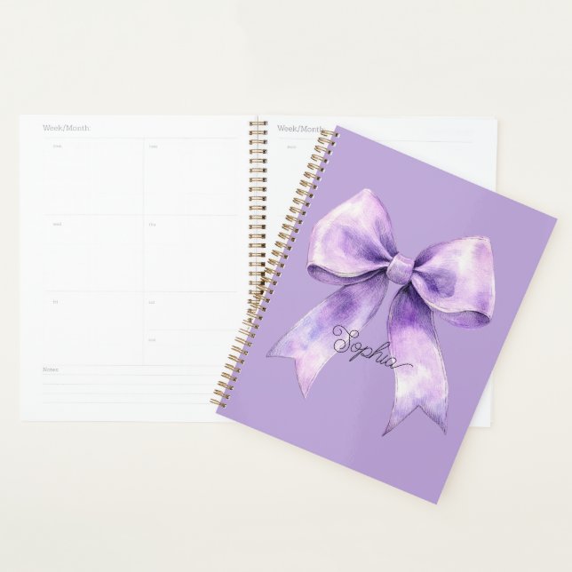 Pretty Purple Bow Personalised Name Planner (Display)