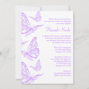 Pretty Purple Butterfly Bat Mitzvah Invitations