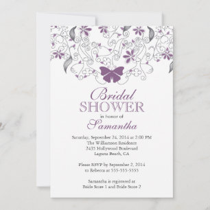 Pretty Purple Butterfly Floral Bridal Shower Invitation
