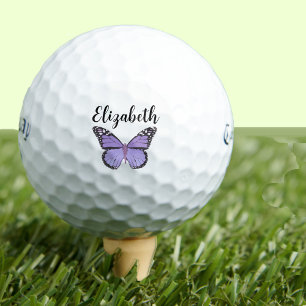Pretty purple butterfly with custom name ladies golf balls