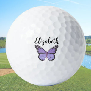 Pretty purple butterfly with custom name ladies golf balls