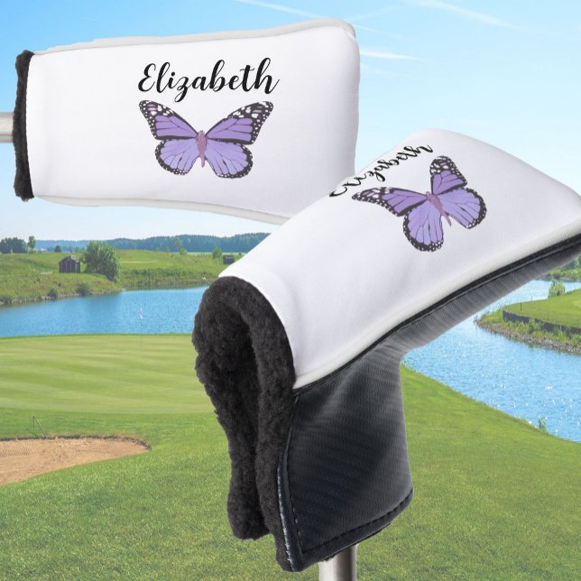 Pretty purple butterfly with custom name ladies golf head cover (Creator Uploaded)