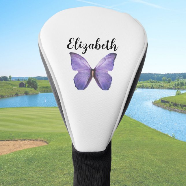 Pretty purple butterfly with custom name ladies golf head cover (Creator Uploaded)