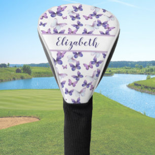 Pretty purple butterfly with custom name ladies golf head cover