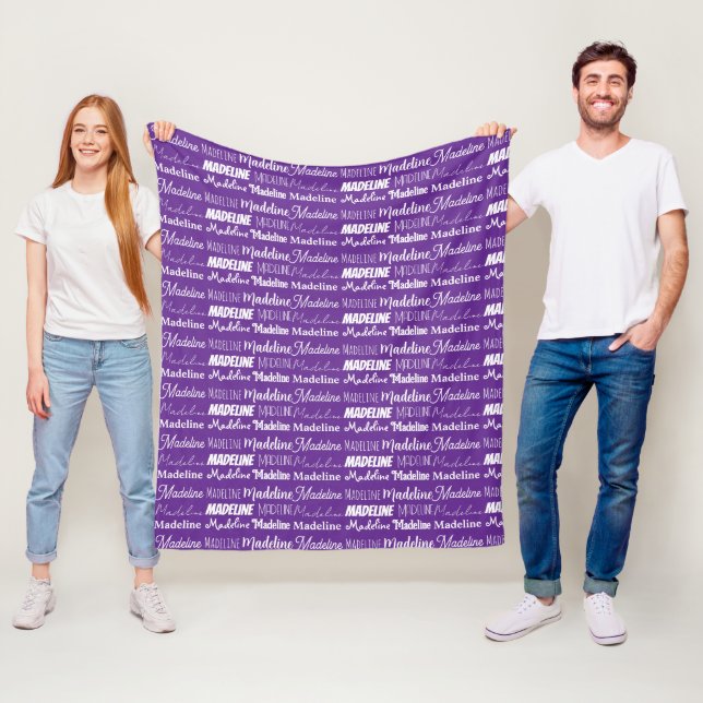 Pretty Purple Customisable Name Collage Fleece Blanket (In Situ)