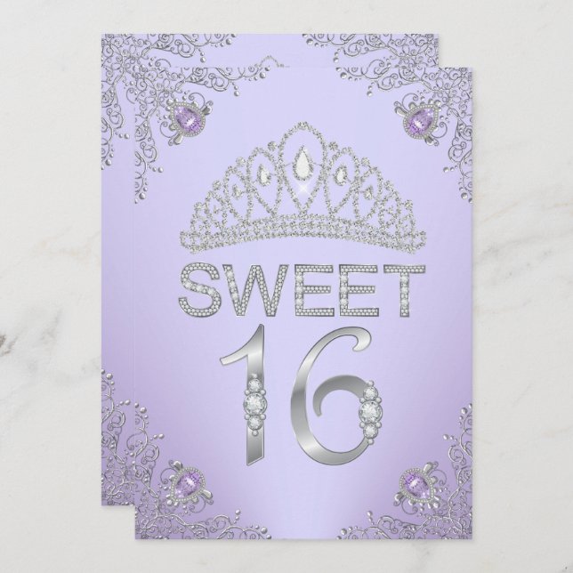 Pretty Purple Diamond Tiara Sweet 16 Invitation (Front/Back)