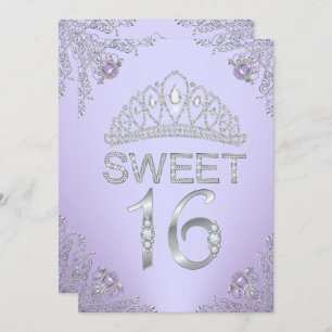 Pretty Purple Diamond Tiara Sweet 16 Invitation