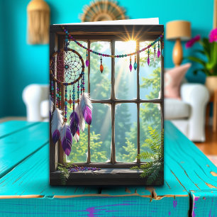 Pretty Purple Dreamcatcher in Window Birthday Card