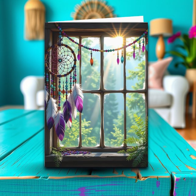 Pretty Purple Dreamcatcher in Window Birthday Card (Creator Uploaded)