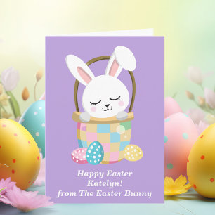 Pretty Purple Easter Bunny Customisable Kids Card