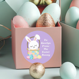 Pretty Purple Easter Bunny Customisable Kids Classic Round Sticker