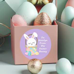 Pretty Purple Easter Bunny Customisable Kids Classic Round Sticker