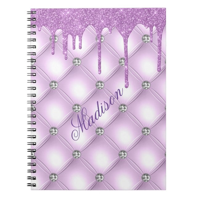 Pretty Purple Elegant Glitter Jewels Name Notebook (Front)