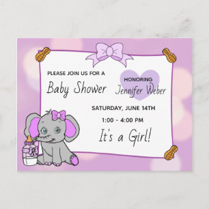 Pretty Purple Elephant Girl's Baby Shower Postcard