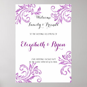 Pretty Purple Faux Glitter, Custom Wedding Welcome Poster