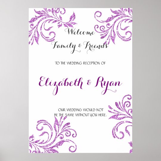 Pretty Purple Faux Glitter, Custom Wedding Welcome Poster
