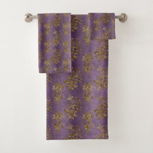 Pretty Purple Faux Gold Elegant Bathroom Bath Towel Set