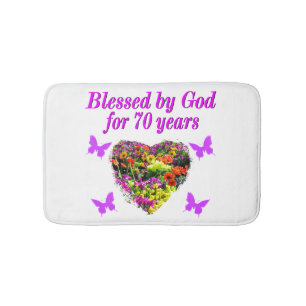 PRETTY PURPLE FLORAL 70TH BIRTHDAY DESIGN BATH MAT