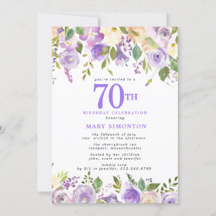 Pretty Purple Floral 70th Birthday Party Invitation