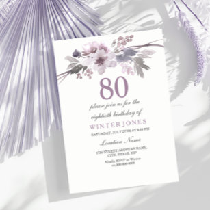 Pretty Purple Floral 80th Birthday Party Invite
