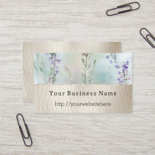 Pretty Purple Floral & Cream Faux Leather Business Card