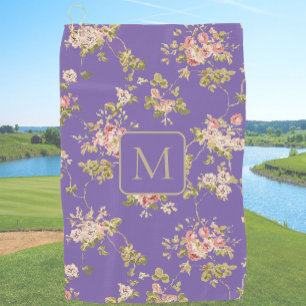 Pretty Purple Floral custom monogram ladies  Golf Towel