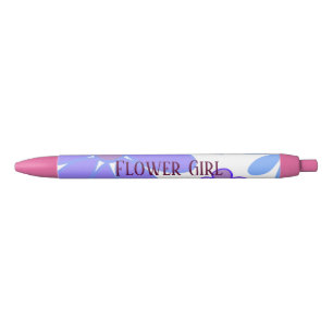 Pretty Purple Floral Flower Girl Black Ink Pen