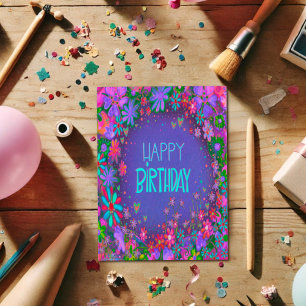 Pretty Purple Floral Girly Birthday Card