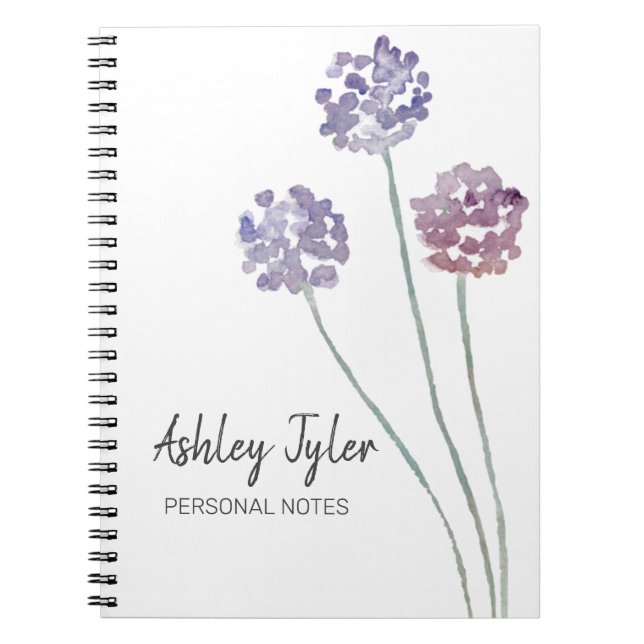 Pretty purple floral girly cute personalised notebook (Front)